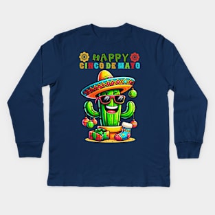 Happy Cinco De Mayo Viva Mexico Funny Cactus Kids Long Sleeve T-Shirt